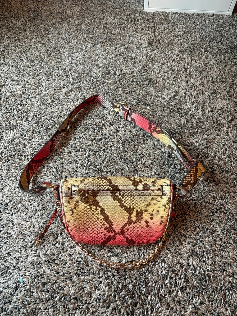 Michael Kors Pink Multicolor Snake-Print Mini Crossbody Bag
